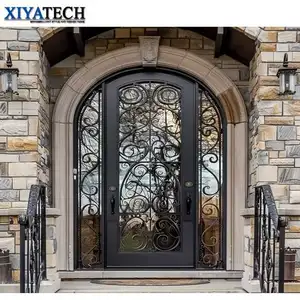 XIYATECH Double porte en fer sécurité porte en métal verre entrée portes en fer forgé extérieur maison