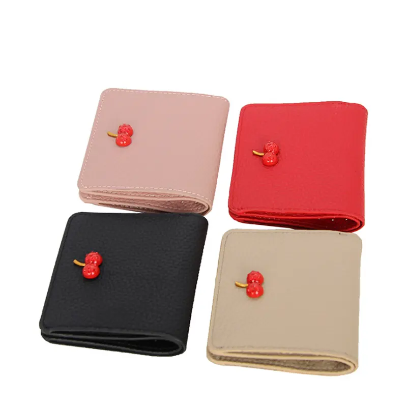 Yomiafy Women Letters Strawberry Pattern Wallet Short Hasp Purse Large Capacity Multi-Card Wallet Clutch 