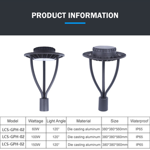 ไฟเสา LED 60W 100W 150W สำหรับสวน ตัวเรือนอะลูมิเนียม แสงสีขาวกลางวัน มาตรฐาน IP65 ใช้ไฟฟ้ากระแสสลับ/กระแสตรง รับประกัน 10 ปี - Product Image 3