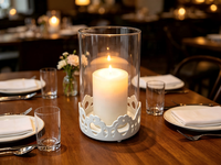 Support de bougie en verre sur base métallique, support en fer ajouré en forme de cylindre pour bougies piliers, décoration de table pour la maison et les mariages