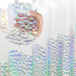 Rideau de douche 3D EVA Cube d'eau au laser, rideau de douche de salle de bain en plastique transparent léger de qualité supérieure 72x72