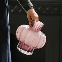 Nouveauté 2026 : Vase en verre artisanal rétro avec incrustation de coquillage violet, vase romantique soufflé à la main pour décoration intérieure