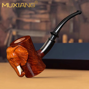 Muxiang Handmade Briarwood Pipe Carved <b>Elephant</b> Shape Bent Type Tobacco Pipe For Men - Product Image 2