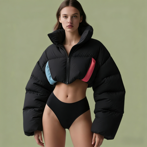 Giacca Invernale Corta da <span class=keywords><strong>Donna</strong></span> Puffer Imbottita in Morbido Softshell, di Lusso e Alta Qualità, 800FP, Moda Outdoor - Product Image 2