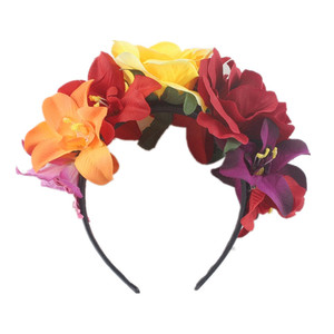 Diadema mexicana simulada con corona de flores rosas Día de los muertos Tocado de Halloween <span class=keywords><strong>Estambre</strong></span> colorido Fiesta Aro para el cabello - Product Image 2