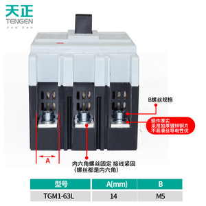 Tianzheng 63A TGM1-63L ไฟฟ้า3P, เบรคเกอร์แม่เหล็กความร้อน415V 50Hz - Product Image 3
