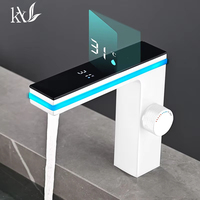Robinet de salle de bain en laiton avec affichage numérique LED et lumière d'ambiance, mitigeur monotrou eau chaude et froide pour lavabo