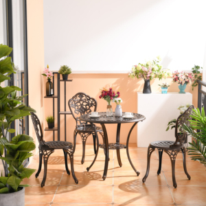 Ensemble de table et de chaises de salle à manger en aluminium moulé moderne, durable et de haute qualité, meubles de jardin <span class=keywords><strong>d</strong></span>'extérieur, meubles <span class=keywords><strong>d</strong></span>'hôtel - Product Image 1