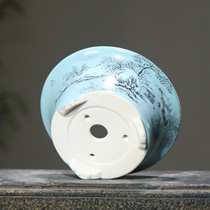 Maceta de Bonsái de Cerámica Pintada a Mano, Diseño de Paisaje Chino, Arcilla Blanca, Redonda, para Escritorio - Product Image 4