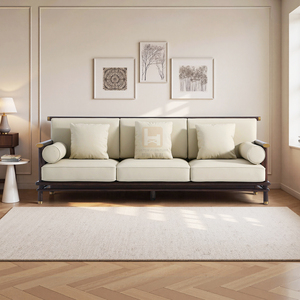 Ensemble de canapés en <span class=keywords><strong>cuir</strong></span> <span class=keywords><strong>microfibre</strong></span> avec cadre en bois massif de style antique, coussin en éponge de haute qualité, personnalisation, hall d'hôtel, appartement, villa - Product Image 2