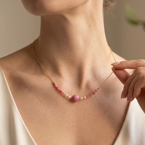 Collier ras du cou tendance 2026 pour femme, perles de pierre naturelle rose jade, en acier inoxydable plaqué or 18K PVD, bijoux de guérison dégradés - Product Image 6