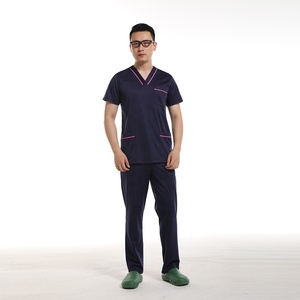 Uniforme de algodón y poliéster para médicos y enfermeras, uniforme de <span class=keywords><strong>trabajo</strong></span> para personal de Hospital, color azul marino, venta al por mayor - Product Image 1