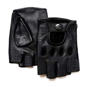 Guantes de Motociclista Retro de Cuero Genuino para <span class=keywords><strong>Hombre</strong></span>, de Medio <span class=keywords><strong>Dedo</strong></span>, Perforados y Transpirables, con Diseño en Contraste - Product Image 2