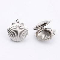 Pendentif en acier inoxydable avec finition miroir, en forme de coquille, cadre Photo, breloques, médaillon