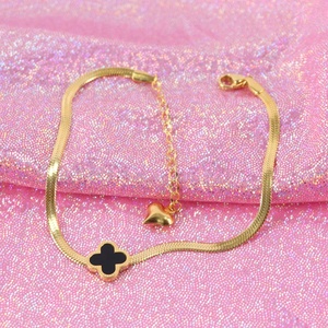 Moda donna ragazze acciaio inossidabile placcato oro smalto nero foglia design catena piatta cavigliera piede braccialetto - Product Image 5