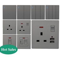 Enchufe multifuncional para el hogar, Panel gris de carga Usb poroso, 86, tipo 13A, estándar británico