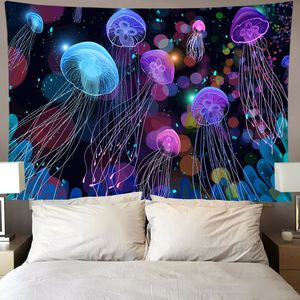 <span class=keywords><strong>Tapisserie</strong></span> <span class=keywords><strong>Murale</strong></span> Méduse Psychedélique, Forêt Océanique, Monde Sous-Marin Néon Coloré, en Polyester, Personnalisable - Product Image 3