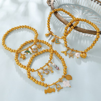 Bracelets à breloques étanches pour l'été, thème marin, avec pendentif DIY en forme d'étoile de mer et coquillage, perle ronde, plaqué or 18 carats, conformes aux normes EU Reach et US CPSIA