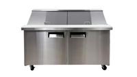 VanSenk Réfrigérateur de préparation commercial à double porte, sans givre, électrique, avec vitrine de présentation pour pizza, salade et sandwichs
