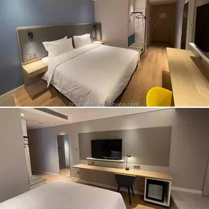 Hotel Bedroom Furniture Complete Sets <b>Queen</b> King <b>Size</b> Wooden <b>Bed</b> <b>Frame</b> With Nightstand TV Cabinet Wardrobe For 3 Star Hotels - Product Image 2