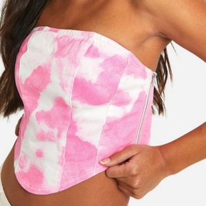 Top bandeau en jean tie-dye personnalisé avec logo, sans bretelles, court, style corset – Meilleure vente - Product Image 4