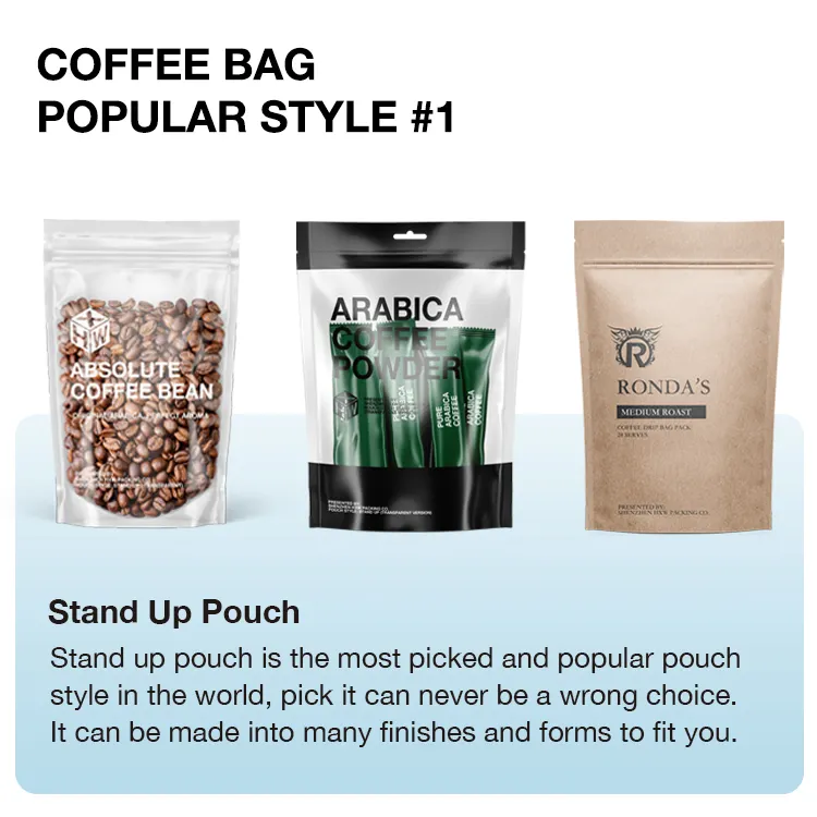 Saco de embalagem de grãos de café, popular, 12oz, 16oz, 1lb, fundo plano, saco de embalagem