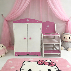 Toptan İki Kapılı Oyuncak Bebek Dolabı Prenses Sandalyesi Mobilya Rol Yapma Oyunları 4 Askılı Çocuk Ahşap Oyuncakları - Product Image 6