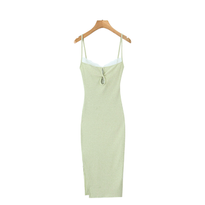 Vestido Midi ZATRHMBM Verano 2025, Casual, para Mujer, con Encaje Calado, Tejido de Punto, 100% Poliéster, Transpirable, Retro, Elegante y Ajustado - Product Image 1