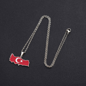 Wholesale Enameled Turkey Chain Necklace <strong>Turks</strong> Stainless Steel 18K Gold Plated Enamel Turkish National Flag Pendant - Product Image 4