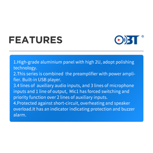 เครื่องขยายเสียงระดับมืออาชีพ OBT-6090 เครื่องผสมเสียงพร้อมระบบจ่ายไฟสำหรับเซิร์ฟเวอร์หลัก/เวิร์กสเตชัน - Product Image 4
