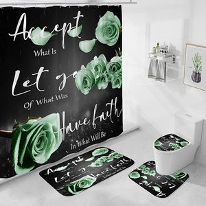 Nouvel arrivage de rideau de <span class=keywords><strong>douche</strong></span> de salle de bain romantique bleu royal floral décor de mariage reconnaissant reconnaissant béni avec tapis <span class=keywords><strong>antidérapant</strong></span> - Product Image 5