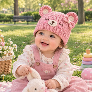 Gorro de Punto de Invierno con Orejas de Oso para Bebé, Gorro de Ganchillo Unisex Ajustable para Exteriores - Product Image 5