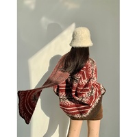 Pull tricoté ample vintage pour femme, tissé à la main, couleur rouge Noël, avec écharpe, idéal pour l'automne/hiver – Vente directe au meilleur prix