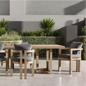 Meubles de jardin, table rectangulaire de patio 8 places, ensemble de salle à manger en teck artisanal pour l'extérieur - Product Image 1