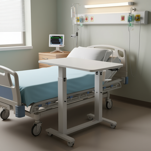 Mesa de Hospital para Cama, con 4 Ruedas, Altura Ajustable, de Metal, Diseño Rectangular Contemporáneo, para Uso Hospitalario - Product Image 2