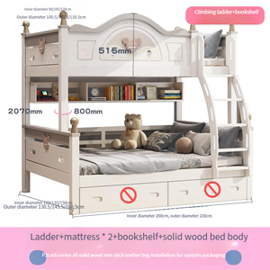 Lit double convertible en bois massif de luxe, blanc, meubles pour enfants, anti-chute, confortable, durable, chambre à coucher - Product Image 6