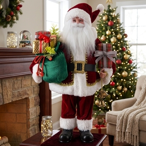 Figura de Papá Noel Grande de Terciopelo Rojo con Campana de Latón para Decoraciones Navideñas del Hogar - Product Image 3