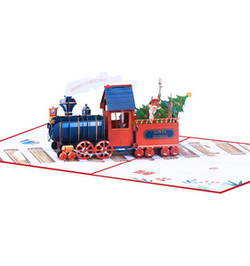 Impression colorée faite à la main 3D Pop-up carte de Train à vapeur cartes de voeux de Noël cadeaux d'anniversaire spéciaux produit en papier en vrac - Product Image 3