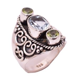 แหวนเพอริดอทสีฟ้าเงินสเตอริ925แฮนด์เมดเครื่องประดับงานแต่งงานอินเดียคลาสสิกงานแฮนด์เมดธรรมชาติขายส่งจำนวนมาก - Product Image 1