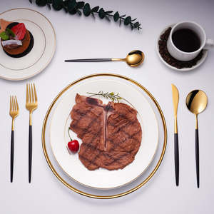 Cubiertos DE BODA portugueses nórdicos, cubiertos con mango negro, tenedor, cuchillo, cuchara, juego de cubiertos dorados de acero inoxidable - Product Image 6