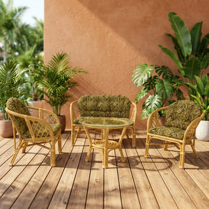 Conjunto de muebles de ratán Natural, juegos de salón de Bahama, 1 mesa y 3 sillas con diseño minimalista clásico - Product Image 3