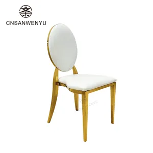 Muebles de lujo moderno dorado apilable de acero inoxidable metal espalda redonda fiesta comedor banquete silla para bodas sillas de eventos