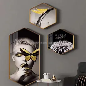 Cadre en aluminium décoratif mural hexagonal cadre de miroir photo pour la décoration d'hôtel à la maison