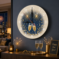Horloge murale en bois de 25 cm, design arbre de Noël pour salon, horloge ronde imprimée UV