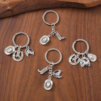 Offre Spéciale Hiphop fer à cheval chapeau botte porte-clés Western argent plaqué Cowboy porte-clés pour Couple cadeau