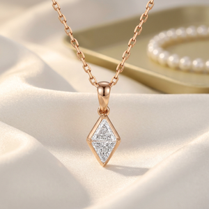 Collier pendentif diamant en forme de losange, or rose 18 carats Au750, solitaire, bijoux fins pour femmes - Product Image 1