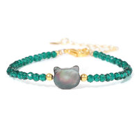 Mignon 4mm Pierre Naturelle Chat Bracelet pour Femmes Tête de Chat Charme Perles Yoga Guérison Bracelet En Acier Inoxydable Chaîne Bijoux Cadeau