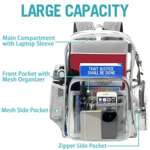 Recién llegado, mochila transparente resistente, mochila transparente con cerradura, compatible con portátil de 15,6 pulgadas, mochila impermeable transparente grande - Product Image 3