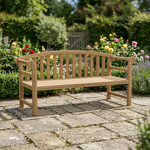 Modern Country Teak <b>Garden</b> <b>Bench</b> 3 Seater Camelback Slatted Park <b>Seat</b> Patio Wood Furniture - Product Image 2