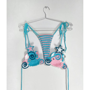 Novo Biquíni de Praia em Crochê Bordado Feito à Mão com Decote em V, Tamanho Micro Plus XS, Floral, Secagem Rápida, Sexy, Conjunto de 2 Peças - Product Image 2